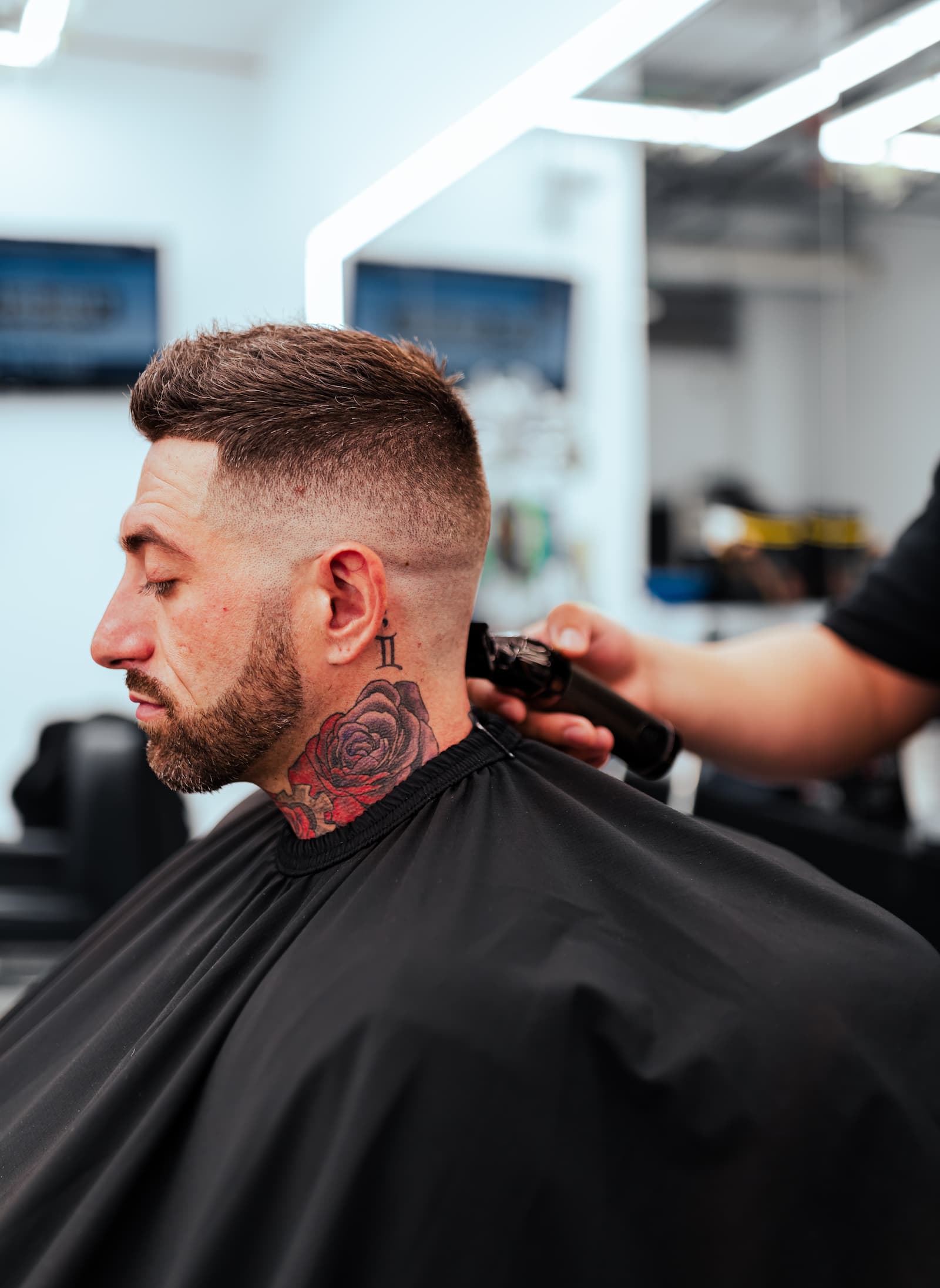 Detailed close-up of a clean fade